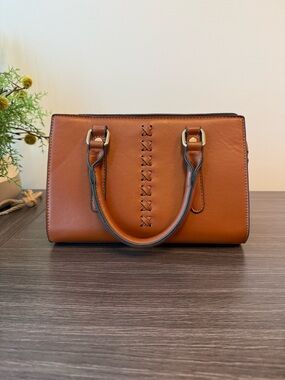 Satchel Handbag with Braided Detail with Adjustable Shoulder Strap | Brown